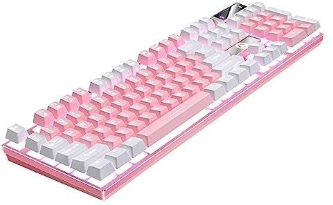 HOMSFOU Teclado para Juegos Mecánico De 104 Teclas RGB, Teclado USB De Tamaño Completo para Gamers, Color y Bicolor Retroiluminación, Diseño Ergonómico y Resistente