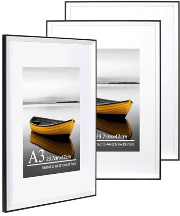 Baoee A3(29.7x42cm) Schwarz Weiß Zweifarbiger Bilderrahmen mit 21x29.7cm Passepartout, 3er Set, Fotorahmen mit Acrylglas, A3 Rahmen, Posterrahmen, Zertifikatsrahmen, Wandmontierbar