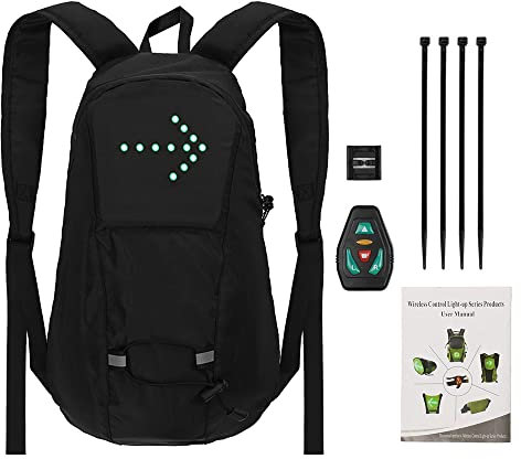 SPYMINNPOO Rucksack mit Radfahren, 15 -l -LED -Beutel mit Blinkerrichtungsindikator USB -wiederaufladbares Licht, Wasser und Tränenschutz Nylon -Fahrradpackung