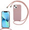 MBSLFY Lanyard Case for iPhone 13 Mini, Liquid Silicone Protective Phone Case with Strap Adjustable Neck Cord Necklace Soft Cover for iPhone 13 Mini, Dark pink