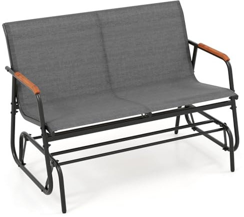 COSTWAY 2-Person Outdoor Glider Bench, Patio Double Swing Gliding Chair Loveseat, Metal Frame Fabric Garden Relax Rocking Chair for Balcony, Porch and Poolside