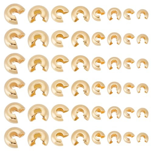 HOBBIESAY 120 pièce 4 styles Cache Perles à Écraser en Acier Inoxydable 3.5 7mm Demi Rondes Ouvertes Dorées pour la Fabrication de Bijoux Artisanaux