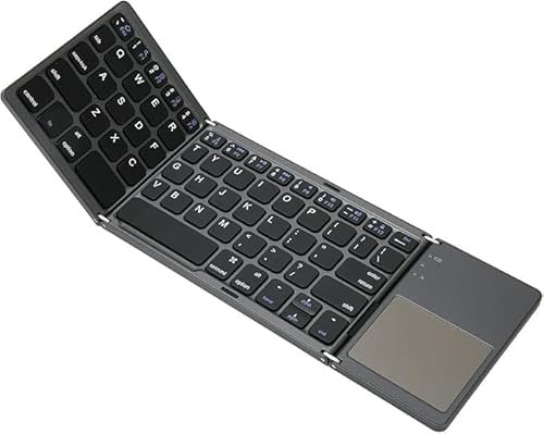 Teclado Bluetooth Plegable, Teclado Inalámbrico Portátil Tri Fold con Panel Táctil, Teclado de Viaje de Bolsillo, Modo de Hibernación para Teléfono Inteligente, Tableta, Computadora Portátil