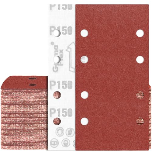 80Stück Schwingschleifer Schleifpapier 93x185 mm Klett 150 Körnung 8 Löch Schleifblatt