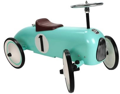 Rutschauto für Kleinkinder mit Richtungslenkrad, Rutschauto im Vintage-Design aus Metall, Räder gummibereift, Sitz nach hinten verstellbar, bis max. 20 kg (Mint)
