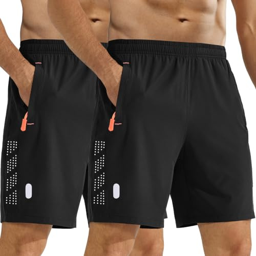 Zoofly Sporthose Kurze Herren Atmungsaktive Lauf Fitness Hosen Kurze Dry Fit Gym Shorts Jogging Funktionsshorts Mit Reißverschlusstaschen Pack of 2