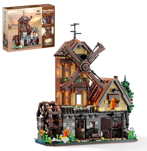 TYCOLE 1436 Teile Holzhaus Bauset für Erwachsene und Kinder ab 8 Jahre | Cabin Architektur mit LED Licht & Mechanischen Funktionen Drehende Windmühle und Wasserrad Baukasten für Jungen Mädchen