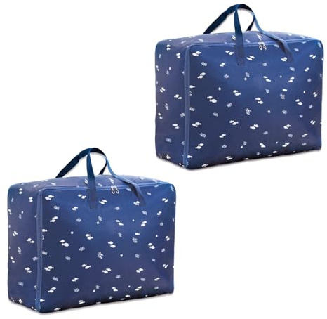 XHYASD 2 Stück Aufbewahrungstasche 105 L Oxford Wasserdicht Marineblau | 600D Oxford wasserabweisend, 70 x 50 x 30 cm, Zwei-Wege-Reißverschluss, Griffe