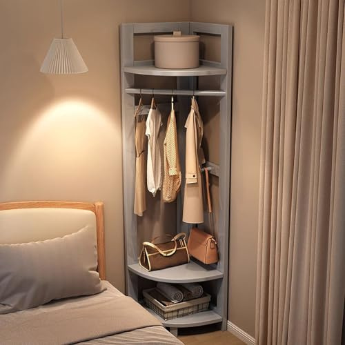 BK&MF Eckgarderobe mit 3 Ablagen,schmale Eckgarderobe für den FlurHolzrahmen Freistehendehohe Garderobe für den Eingangsbereich für Flur,Grau,57x180cm(22x71inch)