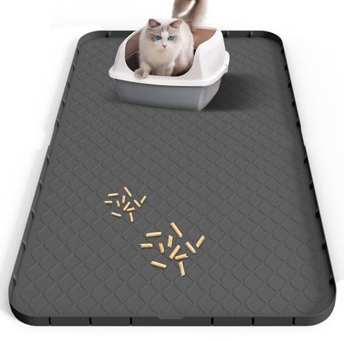 Silikon Katzenklo Matte XXL 88 × 56 cm – Wasserfest, Rutschfest & Leicht zu Reinigen– Katzenstreu Matte, Schwarz, Katzenpfoten Freundlich, für Fressnapf & Katzentoilette, Mehrkatzenhaushalte