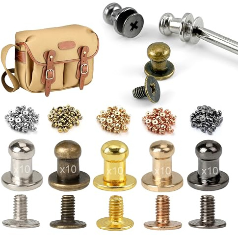 THQAE 50 Juegos Remaches Tornillo Encuadernacion,5mm Tornillos de Chicago,Remaches de Tornillo Para Cuero Reparación,para la Artesanía de Cuero DIY Bolsa de Ropa,Zapatos,Libros y Decoración