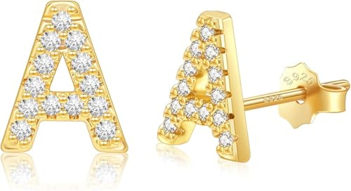 TABOJS S925 hypoallergene Flatback-Ohrstecker für Damen | Buchstaben-Ohrringe aus 14-karätigem Gold/Weißgold mit Zirkonia | Zierlicher Tragus-Schmuck für den Alltag, Hochzeiten und Geschenke