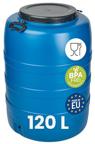 Garronda 120 L Weithalsfass Futtertonne Wassertank HDPE Regenfass GD-0186 | Blau, mit Deckel, für Wasser, Lebensmittel, Lagerung und Fermentierung, als Kunststofffass, Gärbehälter und Vorratsfass