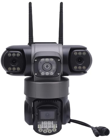 Lazmin112 Caméra de sécurité à Triple Objectif 3MP, Caméra Intérieure Extérieure WiFi 2,4 GHz avec Détection de Mouvement, Détection Humaine, Conversation Bidirectionnelle, pour la sécurité (Prise UE)