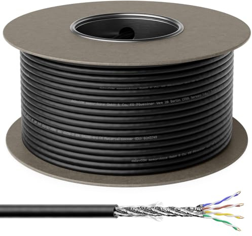deleyCON 100m CAT 7 Outdoor Verlegekabel Kupfer CU S/FTP 10Gbps | Starr, PIMF Schirmung, 1000MHz, Außenbereich wetterfest, Netzwerkkabel Installationskabel LAN Ethernet, Garten Terrasse