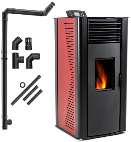 THUNDER Vayne Pelletofen 12 kW mit Wassertasche, WLAN, Rot | Automatische Pelletzufuhr, Energieeffizienzklasse A+, Fernbedienung, 25 kg Pelletbehälter