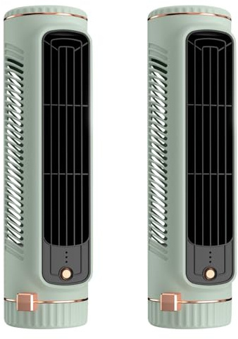 Ventilador silencioso de 27 cm, ventilador de torre ajustable 360°, portátil de 3 velocidades, ventilador de pie vertical/horizontal, ventilador de torre, ventilador de mesa para oficina (verde * 2)