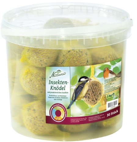 Dehner Natura Premium Meisenknödel mit Netz, Insektenknödel, ganzjähriges Wildvogelfutter proteinreich / energiereich, hochwertiges Vogelfutter für Wildvögel, im Eimer, 30 Stück je 100 g (3 kg)