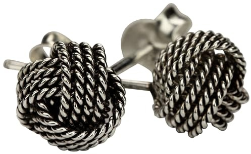 SILBERMOOS Damen Ohrstecker Love Knot Kugel Knoten filigran vierfach gekordelt rund geschwärzt 925 Sterling Silber