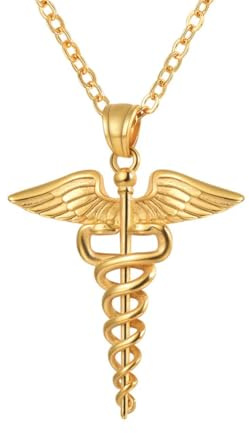 U7 Halskette für Damen Herren Engelsflügel Caduceus Kette Äskulapstab Hermesstab Anhänger 316L Edelstahl Medizinisch Arzt Amulett Krankenschwester Kettenanhänger Modeschmuck für Geburtstag