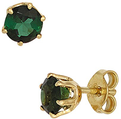 Jobo Damen-Ohrstecker rund aus 14 Karat 585 Gold mit Turmalin grün
