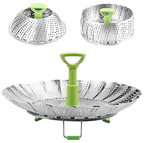 mooderff Marguerite Vapeur Panier À Vapeur pour Légumes Pliable Cuiseur Cuit Vapeur en Acier Inoxydable, 9 Pouces avec Poignée Extensible Anti-Chaud