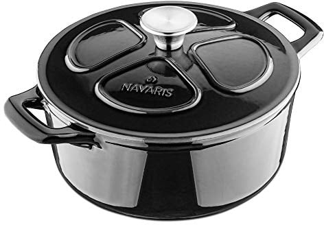 Navaris Gusseisen Topf - Gusseisen Bräter - Kochtopf 3,5l - Ø 24cm Schmortopf mit Deckel - Brotbacktopf - Brattopf - Für alle Speisen und Kochflächen - Schwarz