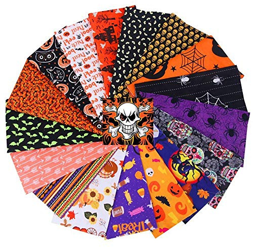 LUMoony MoonyLI Halloween Cotton Fabric Bundles Quilten Patchwork Precut Halloween Kürbis, Geist, Spinne, Sonnenblumenmuster Baumwolltuch 3D gedruckte Stoffreste DIY Crafts 20 * 25cm