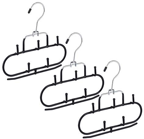 Relaxdays Gürtelhalter 3er Set, 5 Haken, Steg, rutschfest, Accessoires-Bügel, Krawatten, Gürtel, Tücher, Metall, schwarz