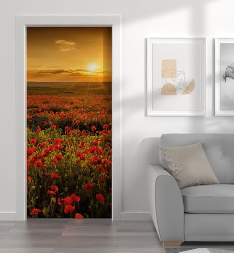 MyMaxxi - Tür bekleben mit Türtapete Türposter Türfolie Selbstklebend 90x200 Mohnblume - Tür verschönern mit Türfolie - Türaufkleber Mädchen und Junge