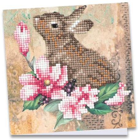 Ideen mit Herz Diamond-Painting-Grußkarte | 16 x 16 cm | 370 g/m² | inkl. Umschlag & Werkzeug (Hase & Blumen 01)