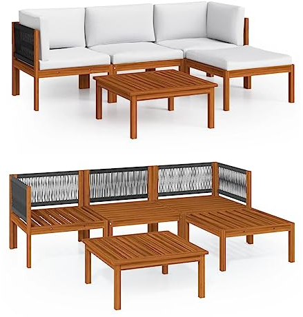 vidaXL 5-TLG. Garten-Lounge-Set mit Kissen Cremefarbenes Holz Akazie & Seil
