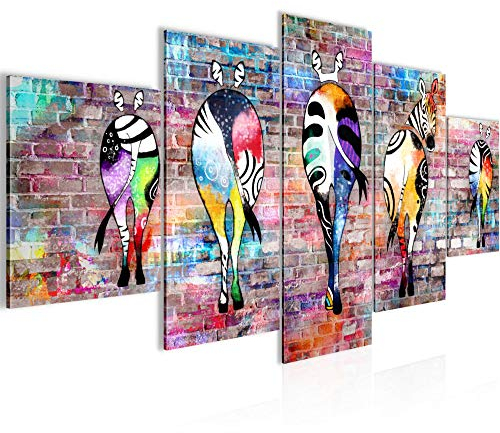 Runa Art Bild Wohnzimmer Schlafzimmer Zebra 5 Teilig Graffiti Bunt Wandbilder auf Vlies Leinwand 034053a