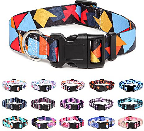 Suredoo Hundehalsband Verstellbares, Weich & Komfort Nylon Hunde Halsband für Kleine Mittlere Große Hunde Welpen Katzen (M, Farbblock)