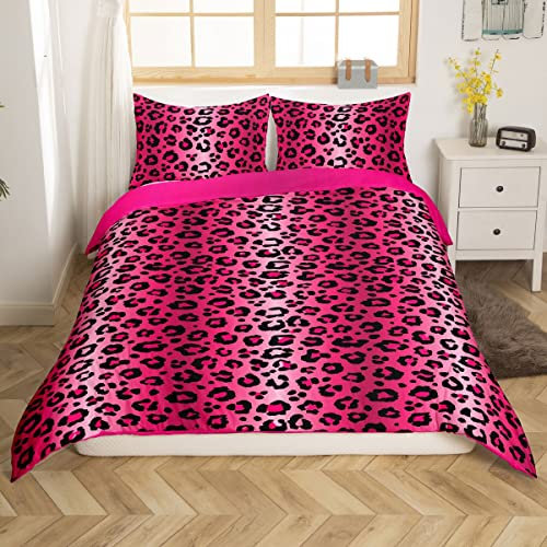 Homemissing Housse de Couette Imprimé Léopard Parure de Lit Imprimé Guépard 220x240cm Rose Rouge Noir Ensembles de Luxe Sexy de Housse de Couette Ultra Doux Décor Afrique Animal Faune Réversible