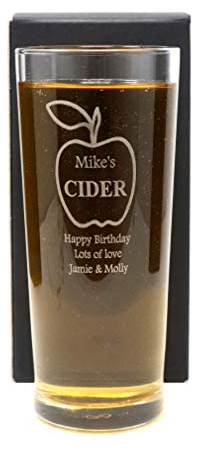 Regalo Personalised Engraved Pint Glass - Apple Cider Design (Cardboard Gift Box)