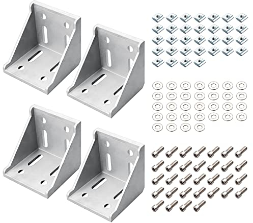 EYPINS 4 Pezzi Staffa Angolare 8080 Staffa Angolare in Lega di Alluminio a 90 Gradi Angolo Staffa con Dadi, Viti,Rondelle e chiave(80x77x77mm)