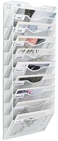 PAG 10 Ebene Hängender Zeitschriftenständer,Wandorganizer Geeignet für Büro/Studium/Zuhause,Metall Postsortierer Literaturregal Lagerung von Zeitschriften/Briefen/Dokumenten,Weiß