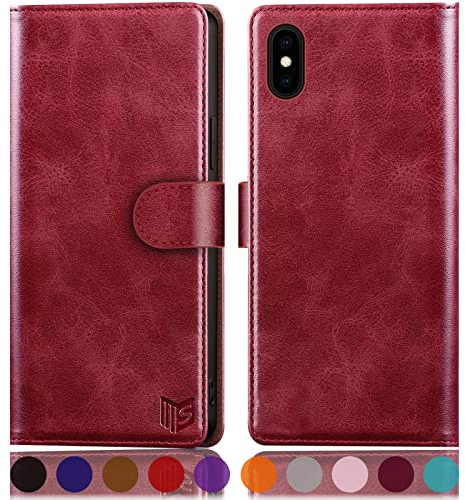SUANPOT [RFID Schutz für iPhone XS Max 6,5-Zoll Hülle PU Leder Handyhülle Lederhülle Klapphülle Kartenfach Flip Cover für Apple XS Max Handy hülle Leather Wallet Phone Case Rot