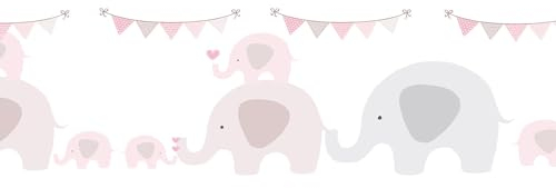 Profhome Kids Wallpaper Border 403749-GU self-Adhesive Border Pink Grey White 0.155 m x 5.00 m / 0.775 sqm