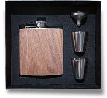 BahuTech Hip Flask Wood Cover Stainless Steel 6oz Perfect for Men Gifts Birthday Anniversary (Walnut) (HF-W-01)