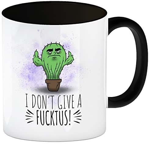 speecheese I don't give a Fucktus Kaffeebecher Schwarz mit genervtem Kaktus