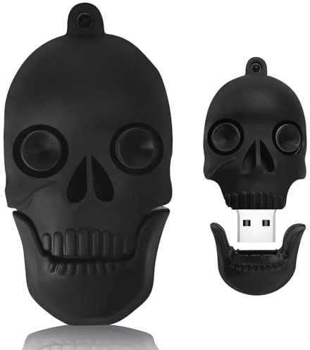 USB Stick 64GB Speicherstick in Schädelform, BorlterClamp USB 2.0 Flash-Laufwerk in Totenkopfform Lustiger Memory Stick Cooler Flash Drive (Schwarz)
