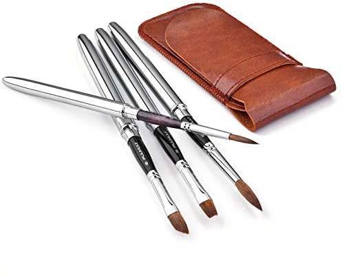 Kolinsky Travel Watercolor Brushes Sable Hair Round 4Pcs | Watercolor Paint Brush Set Portable Artist Brushes with Pocket for Art Painting, Gouache, Acrylic Painting Oil Painting