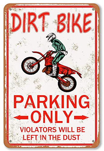 Dirt Bike Zubehör für Jungen Zimmer Dekor Motorcross Geschenke für Jungen Dirt Bike Geburtstag Party Supplies Dekorationen für Schlafzimmer Dirt Bike Parking Only Metallschild Getriebe für Kinder