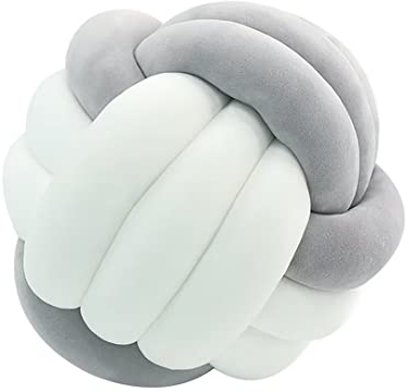 knotenkissen, Kissen Knoten, Knot Kopfkissen, Kissen Rund, Decorative Cushion, Zierkissen Knoten für Sofa, Bett, Wohnzimmer, weiß grau, 20cm
