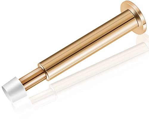 KOLAKO Door Stoppers, Gold Door Stop, Wall Mounted Long Adjustable Metal Door Holder with Rubber Tip Bumper, Brushed Stainless Heavy Duty Doorstop for Skirtings, Wall Protector