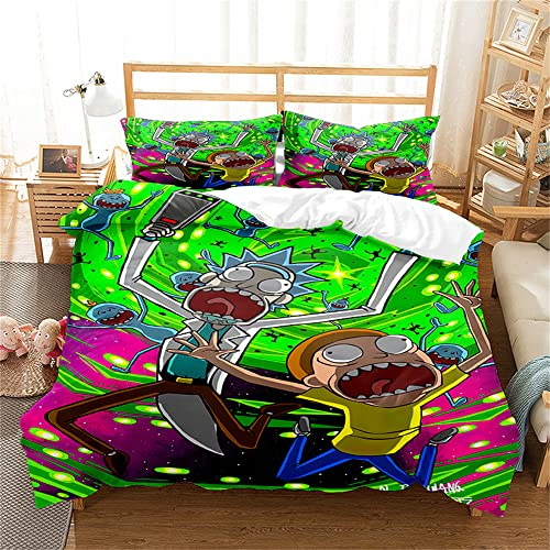 Ste-X Bettbezug-Set Rick and Morty, 100% Langstapelige Baumwolle, Atmungsaktives Bettwäsche-Set, Leichter Bettbezug Mit Verdecktem Knopfverschluss (135x200cm,RAM 04)