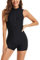 SEAUR Traje de baño para mujer, manga larga, sin mangas, con almohadillas extraíbles en el pecho, traje de baño de una pieza para playa y piscina, Negro 2, L