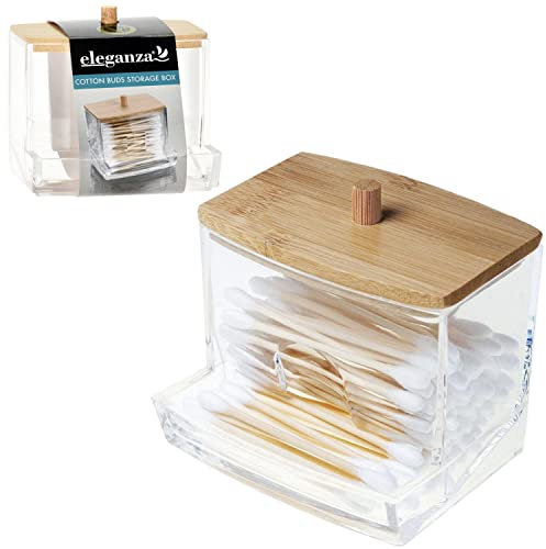 EDANTI Aufbewahrungsbox, Wattepadspender, Wattestäbchen, Badorganisator mit Bambusdeckel, Tupfer, Kosmetik, Veranstalter